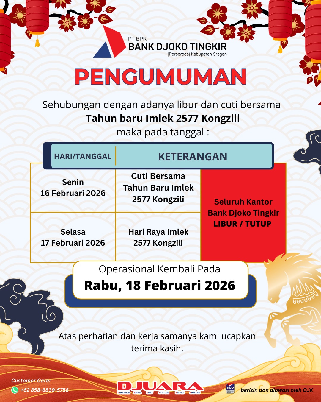 Pengumuman Libur dan Cuti Bersama Tahun Baru Imlek 2577 Kongzili
