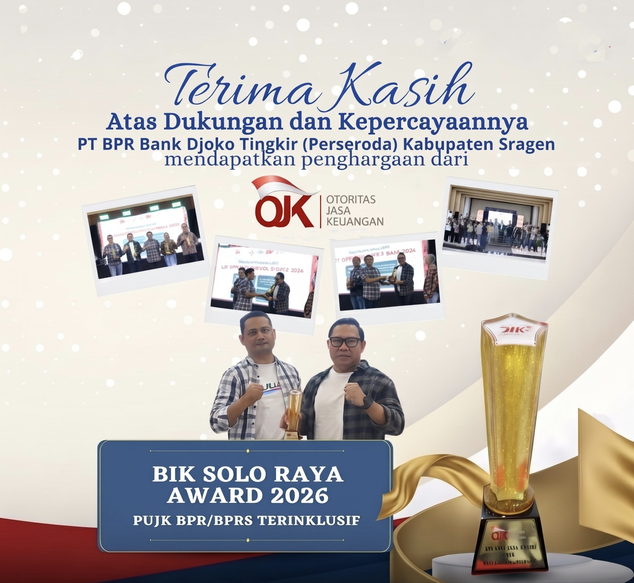 Terima Kasih, Bank Djoko Tingkir Mendapatkan Penghargaan PUJK BPR/BPRS Terinklusif dalam ajang BIK Solo Raya Award 2026