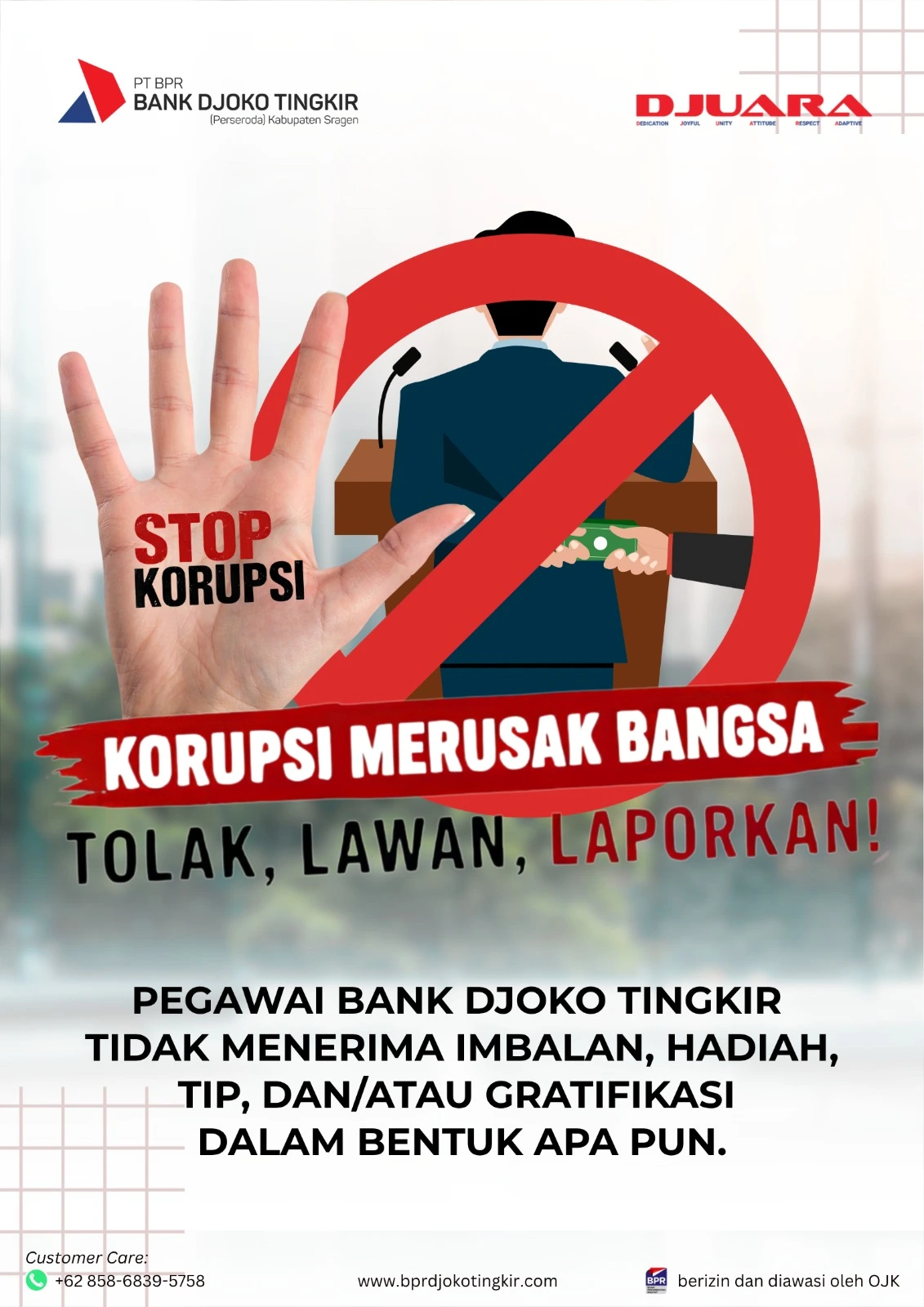 Menjaga Integritas, PT BPR Bank Djoko Tingkir Tegaskan Komitmen Tolak Segala Bentuk Gratifikasi